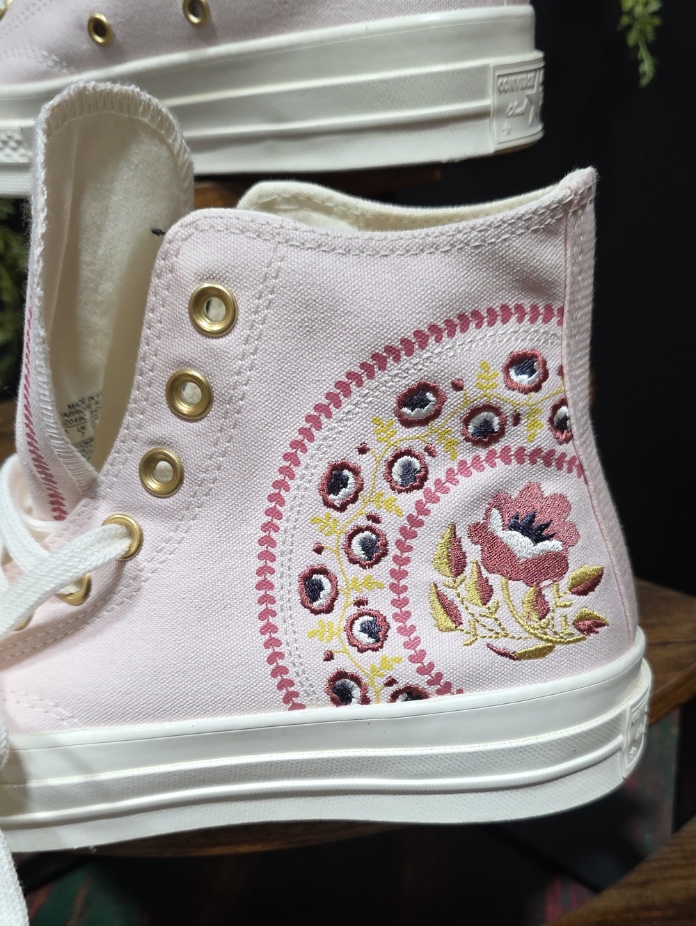 NEW! Converse Pink Embroidered High-Top Canvas Sneakers - Picture 2 of 13